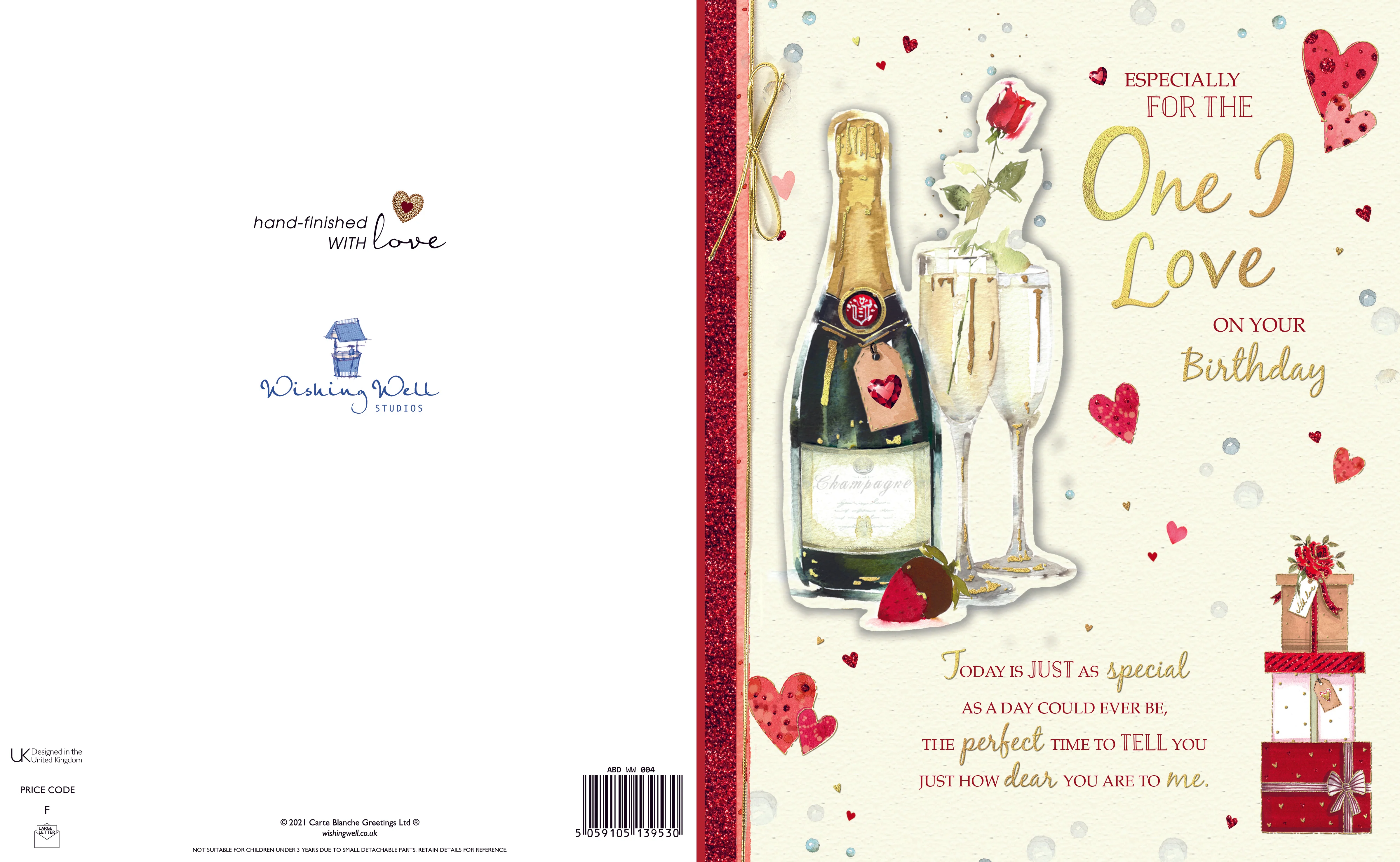 Birthday Card For The One I Love, Champagne And Roses Handmade Greeting Card By Wishing Well Studios - 8x10ins - Image 3